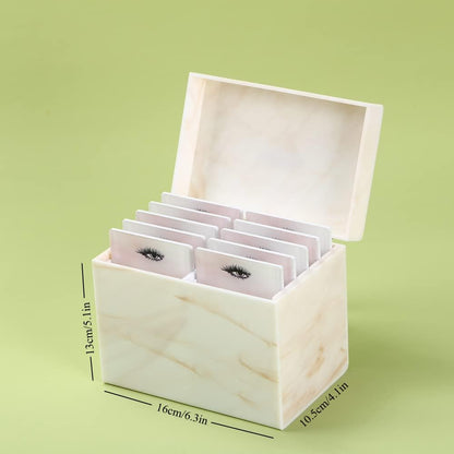 10 Layers Acrylic Eyelash Storage Box, Makeup Eyelashes Extension Close-Packed Display with 10 Pallets, Grafting False Eyelashes Glue Pallet Holder Display Organizer (Marble Yellow)