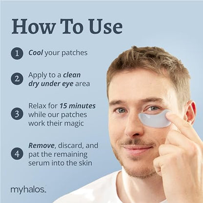 MyHalos Eye Masks for Dark Circles and Puffiness & Eye Patches for Wrinkles Duo- 24 Under Eye Patches for Puffy Eyes, Dark Circles - Eye Mask Skincare Eye Gel Pads - Under Eye Mask Patches Blue, Gold