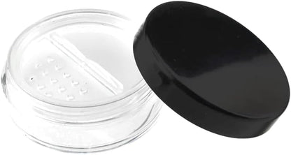 HAHIYO 1Pcs 10ml/0.34oz Plastic Empty Travel Compact Case Makeup Cosmetic Jar Refillable Powder Box No Leak Powder Holder with Rotatable Sifter and Black Screw Lid
