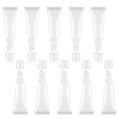 JIAKAI 10ml Mini Clear Refillable Empty Tubes Lip Gloss Balm Container，Soft Tubes Makeup Box，Shampoo Samples Empty Tubes with Screw Cover (10pcs)