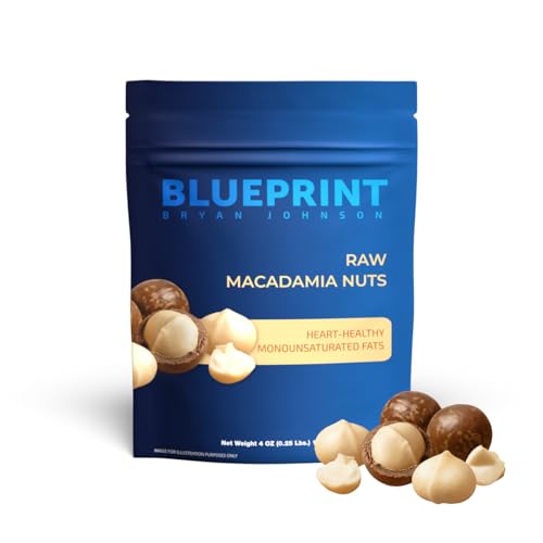 Blueprint Bryan Johnson Raw Macadamia Nuts - No Palm Oil - Keto and Low Carb Snack - No Added Sugar, Vegan, Non GMO, Keto and Paleo Friendly (4 Ounces)