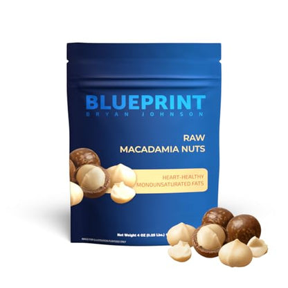 Blueprint Bryan Johnson Raw Macadamia Nuts - No Palm Oil - Keto and Low Carb Snack - No Added Sugar, Vegan, Non GMO, Keto and Paleo Friendly (4 Ounces)