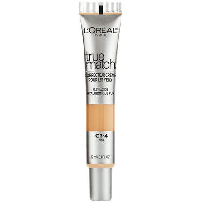 L’Oréal Paris True Match Eye Cream in a Concealer, 0.5% hyaluronic acid, Light C3-4, 0.4 fl. oz.