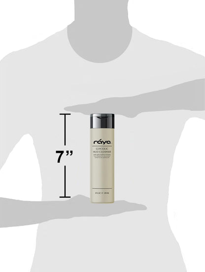 Raya Glycolic Mud Facial Cleanser with AHA 8 oz (G-103) | Exfoliating pH Balanced Facial Cleansing Fluid for Non Sensitive, Dry and Combination Skin | Made with Alpha Hydroxy Acid and Volcanic Mud