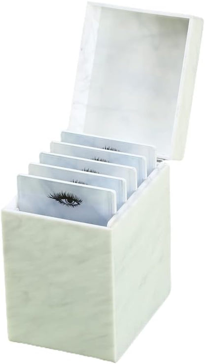 5 Layers Acrylic Eyelash Storage Box, Makeup Eyelashes Extension Close-Packed Display with 5 Pallets, Grafting False Eyelashes Glue Pallet Holder Display Organizer (5 Layers Marble White)