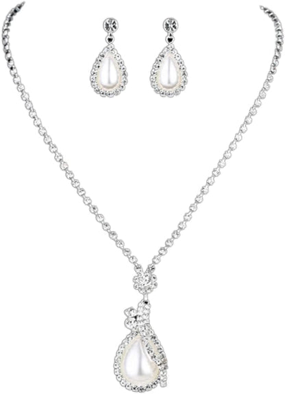 Yean Bride Silver Necklace Earrings Set Crystal Bridal Wedding Jewelry Sets Rhinestone Choker Necklace for Women and Girls