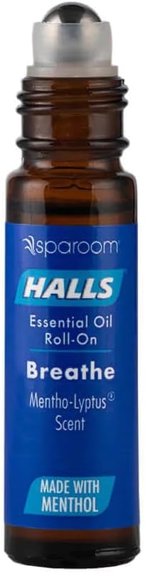 Halls Breathe Essential Oil Roll On Mentho-Lyptus – Refreshing Menthol and Eucalyptus Blend for Focus and Breathing Support, On-The-Go Wellness Aroma, 10mL Non-Greasy Skin Formula