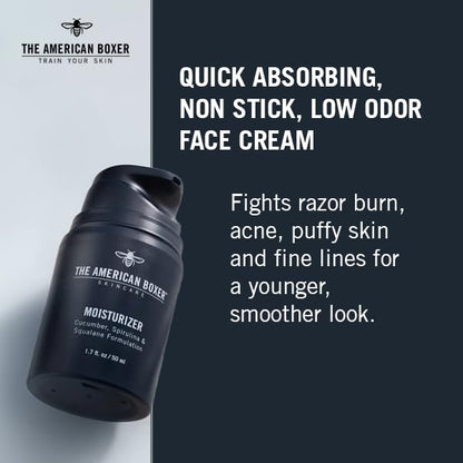 Mens Face Moisturizer, Hydrates Dry Skin, Soothes Irritation, Eliminates Razor Burn & Redness, Daily Use Moisturizing Face Cream, Anti Aging & Anti Wrinkle, Fragrance Free, No Sticking, No Strong Odor