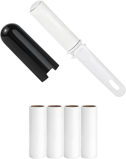 Travel Lint Roller Mini Foldable Lint Remover with Cover and 4 Refills Total 150 Extra Sticky Sheets On The Go Lint Roller for Men Women Traveling Essentials (Black)