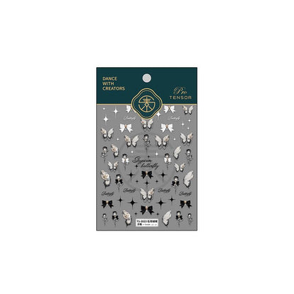 Butterfly Nail Stickers 5D Embossed Nail Art Decals Self-Adhesive Black Bows Nail Stickers for Nail Art DIY Flower Nail Art Decorations for Women (1, Black Bows)