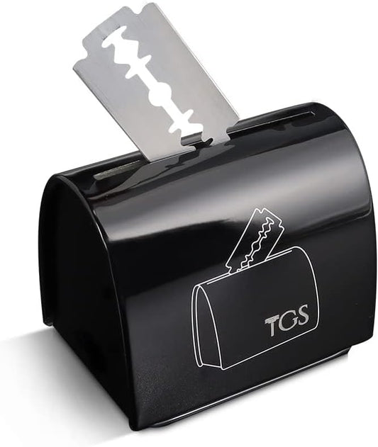Razor Blade Storage Bank & Disposal Case, Mail Box for Used DE Safety Razor Blades (Black)