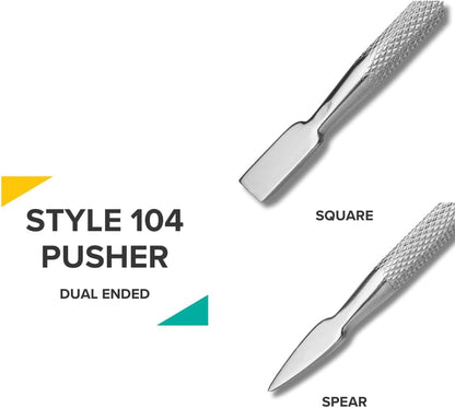Rui Smiths Pro Cuticle Pusher with 2 Ends - Stainless Steel Manicure Tool - Style 104