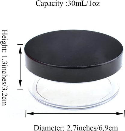 HAHIYO 3Pcs 30ml/1oz Plastic Empty Travel Compact Case Makeup Cosmetic Jar Refillable Powder Box No Leak Holder with Common Sifter and Black Screw Lid