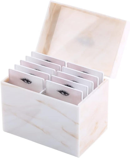 10 Layers Acrylic Eyelash Storage Box, Makeup Eyelashes Extension Close-Packed Display with 10 Pallets, Grafting False Eyelashes Glue Pallet Holder Display Organizer (Marble Yellow)