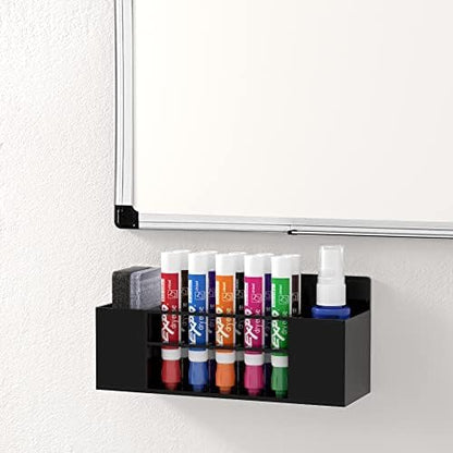 HBlife 2 Pcs Acrylic Magnetic Dry Erase Marker Holder for Whiteboard, Wall Mount 10 Slots Magnet Pen Pencil Holder for Fridge Refrigerator, Locker Organizer Accessories for Classroom Office, Black