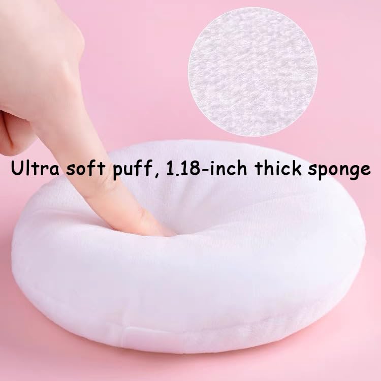 2 Pack Extra Large 5.2" White Powder Puffs and 5.3" Glass Container – Oversized Soft Body & Face Large Powder Puff Dusting Powder Jar Holder Case(Clear Glass)