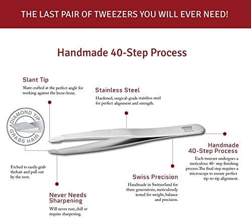 Professional Tweezers Diamond Slant Tip - Diamond Tip Tweezers for Men & Women - High Precision Design for Face, Eyebrow, Hair & Grooming - Stainless Steel Handmade Beauty Tool