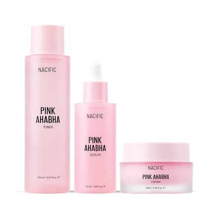 NACIFIC Pink AhaBha Triple Set (Toner 150ml, Serum 50ml, Cream 50ml) AHA, BHA, Watermelon extract Glow Moristurizing Hyaluronic Acid