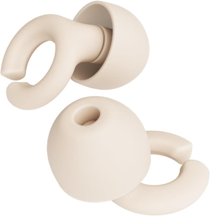 Hush Hoops Ear Plugs, Ultra-Soft Reusable Silicone Plugs with Horseshoe Shape for Comfort, Designed for Sleep and Sound Suppression, 17dB (NRR) Noise Reduction Rating, Cream, 1 Pair with Travel Case