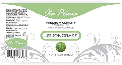 Ola Prima Lemongrass Essential Oil 4 oz Lemon Grass Essential Aromatherapy Oil for Skin, Hair and Diffuser