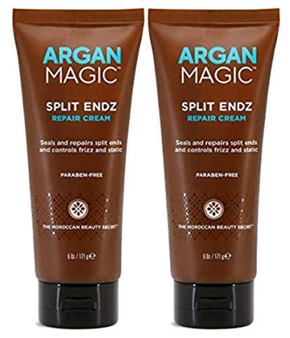 Argan Magic Split Endz Repair Cream - Instantly Binds Frayed and Separated Ends While Preventing Future Breakage | Controls Frizz | Made in USA, Paraben Free, Cruelty Free (6 oz / 2 Pack)