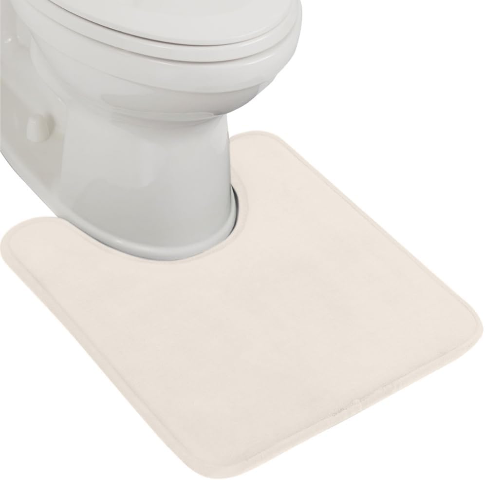 GORILLA GRIP Thick Memory Foam Toilet Rug for Bathroom, U Shaped Washable, Soft Absorbent Velvet Topside Floor Mats, Machine Wash, Cushioned Luxury Rugs for Bath Room, 22.5 x 19.5, Cream