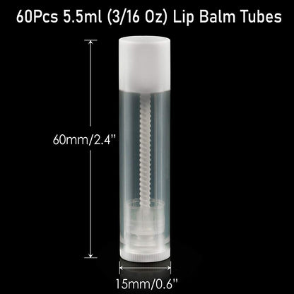 LotFancy Lip Balm tubes Empty, 60PCS 5.5ml (3/16 Oz), Clear Lip Balm Container Tubes with White Caps, BPA Free & Leak Free, Refillable