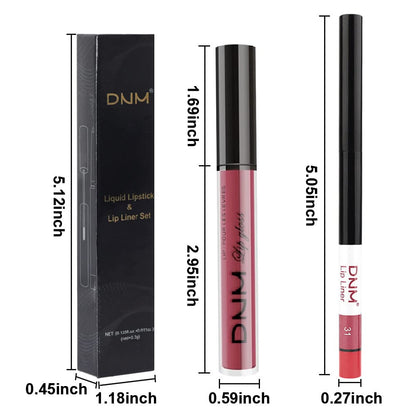 evpct 2Pcs Rose Red Pink Mauve Neutral Color Lip Liner and Matte Lipstick Makeup Sets Vegan Lipstick Lip Liner and Gloss Set Lip Stain Long Lasting Waterproof 24 31#
