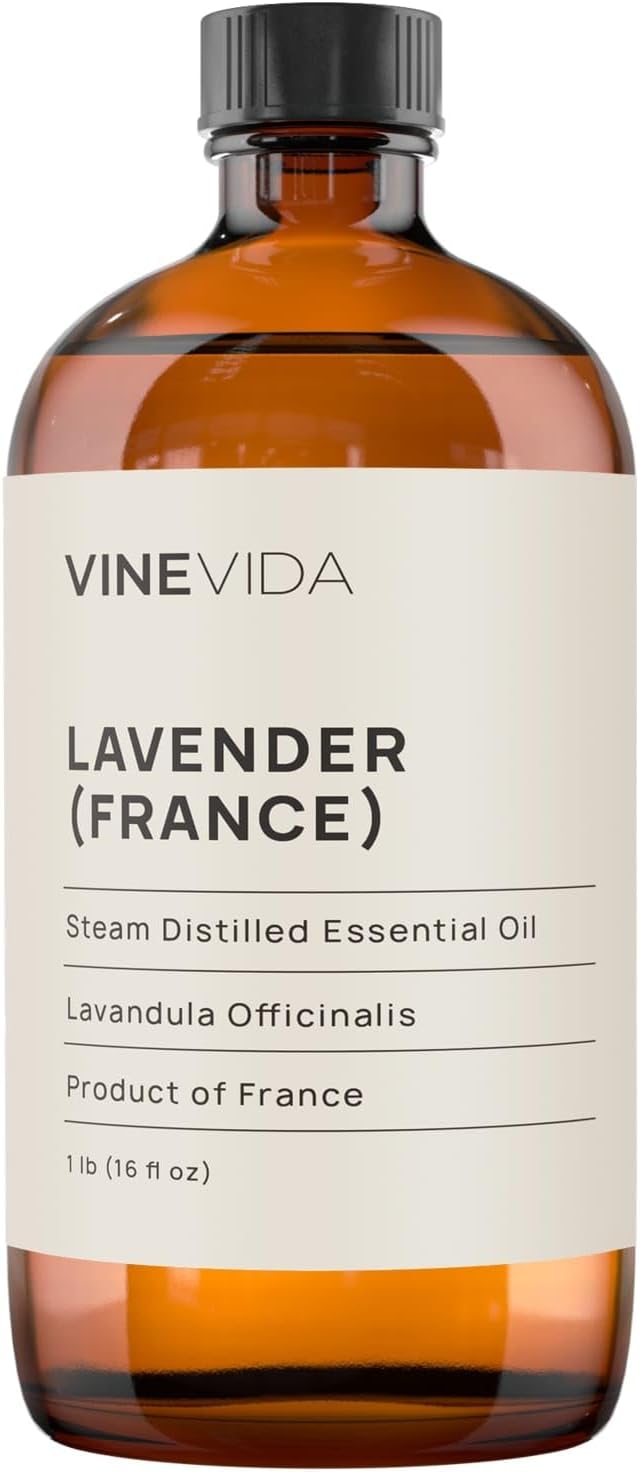 VINEVIDA Lavender France Essential Oil 16 oz - Undiluted Lavender Oil 16 oz - Lavender Candle Oil Scent - DIY Candle Scents for Candlemaking - Bulk Essential Oil for Soap Making Safe for Skin