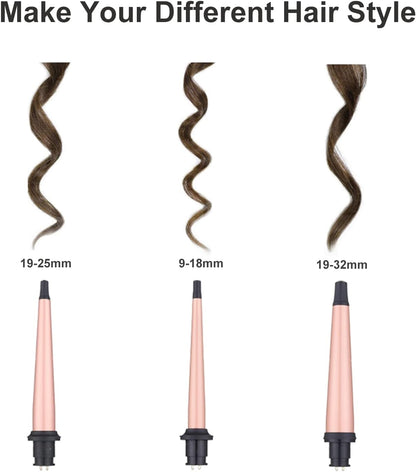 Curling Iron Wand Set, Curling Wand 3 in 1 Hair Curling Wands Interchangeable Ceramic 0.35-1.25inch Barrel Hair Curler, with Heat Resistant Glove