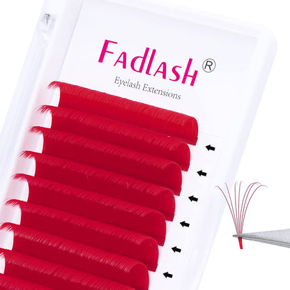Colored Lash Extension Easy Fan Volume Lashes C Curl Self Blooming Lash Extensions Matte Rapid Volume Eyelashes Extension (Red Color 0.07-C, 8-14mm)