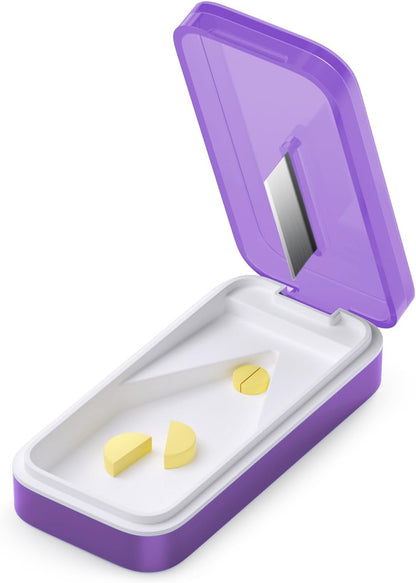BUG HULL Pill Cutter with Removable Silicone Liner, Slim Pill Splitter, Pill Cutter Splitter for Small and Tiny Pills, Pill Cutters for Small or Large Pills Professional- Purple