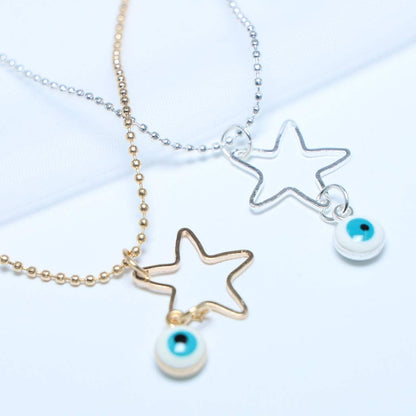 Bohemian Multi-layer Necklace with Hollow Star Demon Eye Pendant Fashion Layered Necklaces Chain Jewelry for women and girls