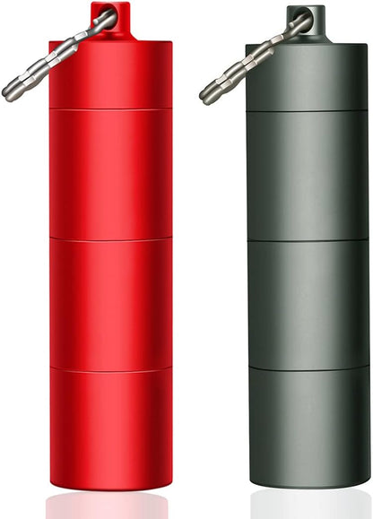 Portable Keychain Pill Case Holder, EFFIET 3 Compartments Metal Pocket Emergency Pill Container Box for Daily Supplyment (Red+Matt Finished)