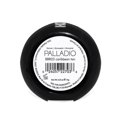 Palladio Baked Bronzer, Highly Pigmented and Easy to Blend, Shimmery Bronzed Glow, Use Dry or Wet, Lasts all day long, Provides Rich Tanning Color Finish, Powder Compact, Caribbean Tan