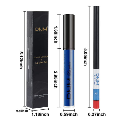 evpct 2Pcs Royal Light Blue Matte Liquid Lipstick and Lip Liner Pencil Makeup Set Blue Lipstick 24H and with Lip Liner Set Waterproof Long Lasting labiales mate 24 horas originales 21#