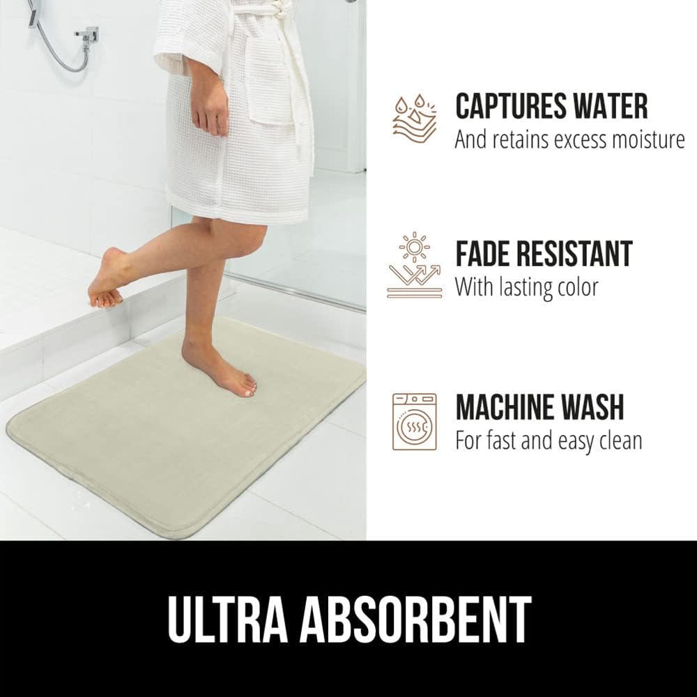 GORILLA GRIP Memory Foam Bath Mat, Soft Absorbent Velvet Bathroom Mats, Durable Dots on Underside, Machine Washable Bathmat, Carpet Rug Room Decor for Shower Tub Floor RV, 24x17 Rugs, Sage