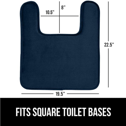 GORILLA GRIP Thick Memory Foam Toilet Rug for Bathroom, Square Shaped Washable, Soft Absorbent Velvet Topside Floor Mats, Machine Wash, Cushioned Luxury Rugs for Bath Room, 22.5x19.5 Navy Blue
