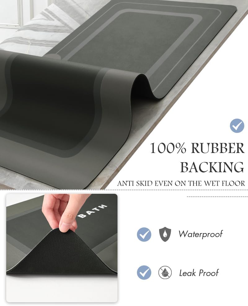MontVoo-Bath Mat Rug Long Non Slip Super Absorbent Bathroom Runner Stain Resistant Quick Dry Thin Bathroom Mat Fit Under Door-17"x70",Darkgrey