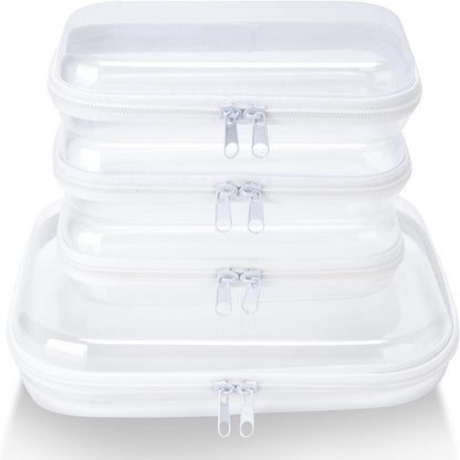 4 pcs Clear Zipper Pouches,Hard Shell Zipper Case, Toiletry Bag for Travel, CLear Diaper Bag, Toiletry Pouch, Travel Organizer, Clear Cosmetic Bag,Toy Storage Bins (M+3S)