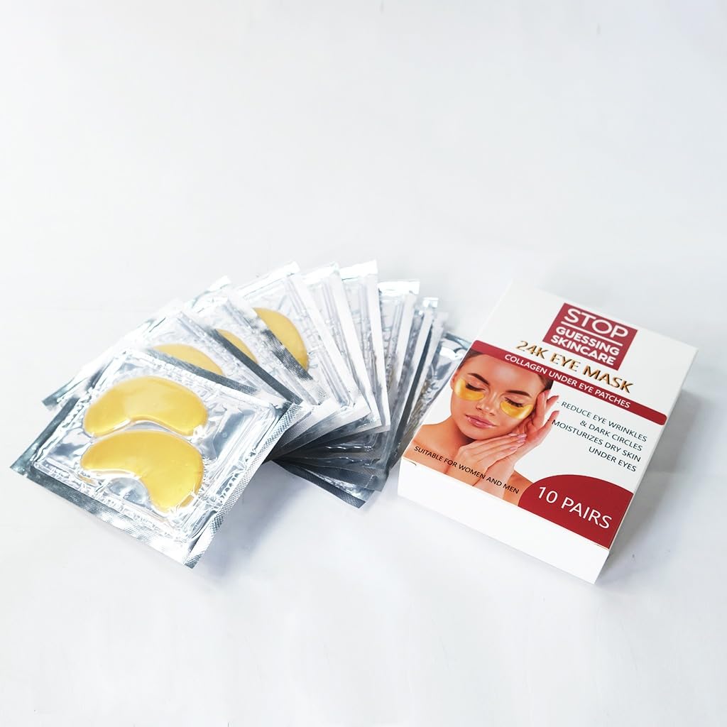 Under Eye Patches (10 Pairs) - Golden Eye Mask with Amino Acid & Collagen, Cooling Eye Care for Wrinkles, Puffy Eyes & Dark Circles, Skincare Treatment for Men & Women, USA Tested