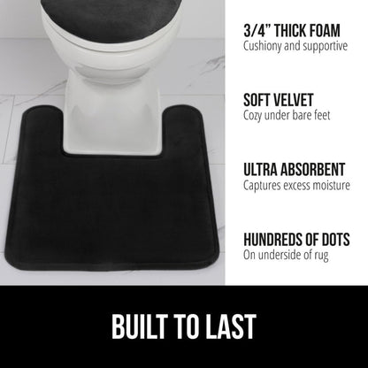 GORILLA GRIP Thick Memory Foam Toilet Rug for Bathroom, Square Shaped Washable, Soft Absorbent Velvet Topside Floor Mats, Machine Wash, Cushioned Luxury Rugs for Bath Room, 22.5x19.5, Black