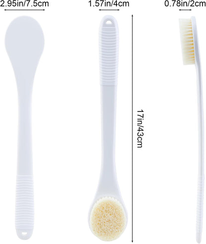 Back Scrubber for Shower, Shower Body Brush for Cleaning with Long Handle for Showering, 17 Inch Back Washer Exfoliator for Shower Men Women with Non-Slip Handle, Adhesive Hook (White)