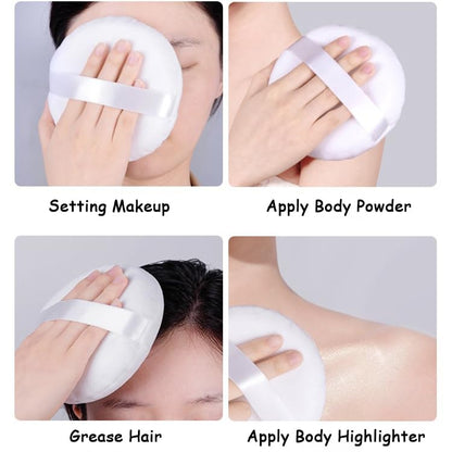 2 Pack Extra Large 5.2" White Powder Puffs and 5.3" Glass Container – Oversized Soft Body & Face Large Powder Puff Dusting Powder Jar Holder Case(Clear Glass)