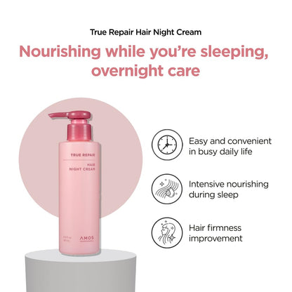 AMOS PROFESSIONAL True Repair Hair Night Cream l Overnight Hair Leave-in Conditioner, Hydrating & Deep Conditioning for Dry and Damaged Hair, 6.0 fl. oz.