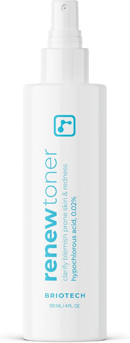 BRIOTECH Renew Toner, Hypochlorous Acid Spray, Minimize Appearance of Blemishes, Soothing Facial Mist for Sensitive Skin, Calm Redness & Bumps, Vegan, 4 fl oz