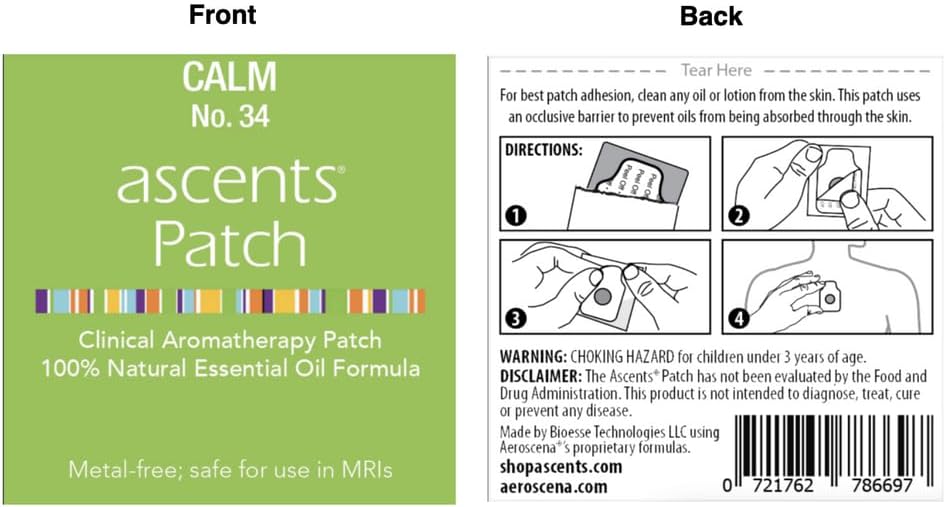 Calm No. 34 Patche for Stress Relief | Essential Oil Blend Natural Aromatheraphy Stickers | Non-Metallic Safe for MRI, Easy Peel and Stick Aroma Calming Patch,50 Patches Pack