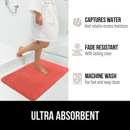 GORILLA GRIP Memory Foam Bath Mat, Soft Absorbent Velvet Bathroom Mats, Durable Dots on Underside, Machine Washable Bathmat, Carpet Rug Room Decor for Shower Tub Floor RV, 24x17 Rugs, Coral