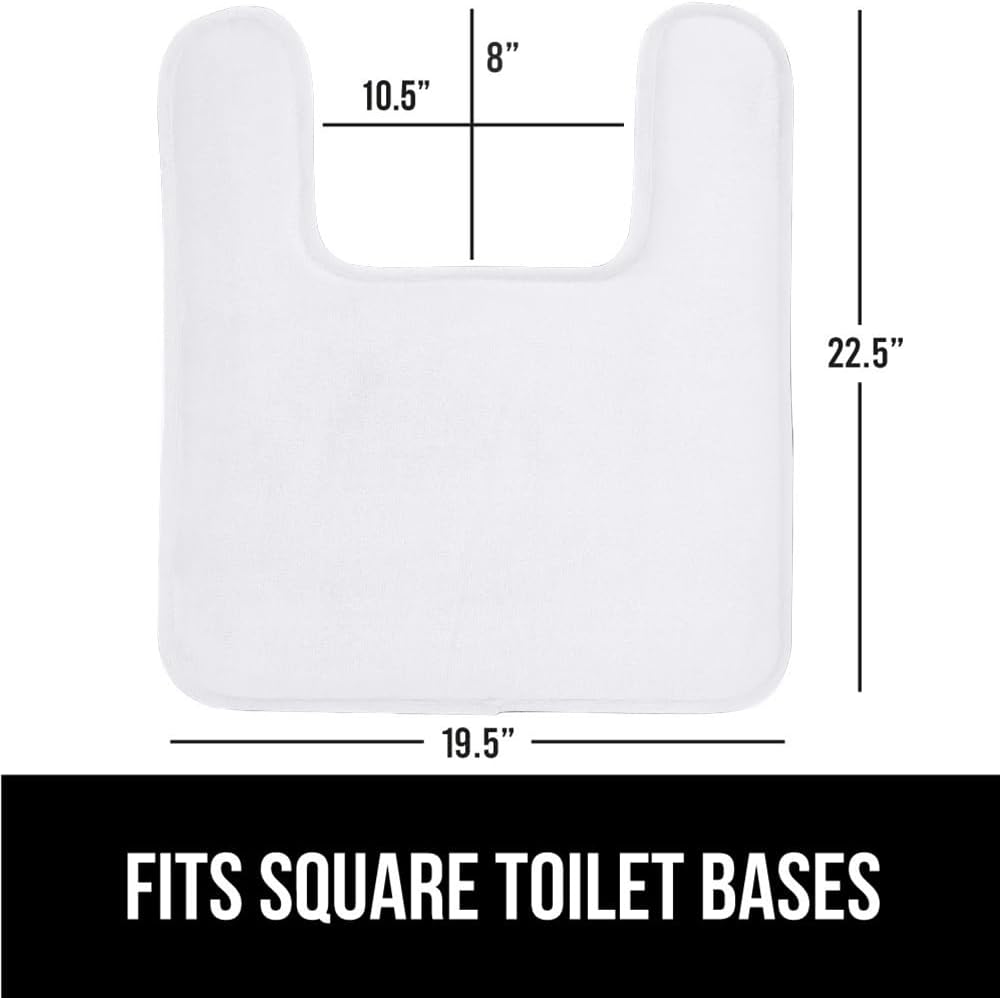 GORILLA GRIP Thick Memory Foam Toilet Rug for Bathroom, Square Shaped Washable, Soft Absorbent Velvet Topside Floor Mats, Machine Wash, Cushioned Luxury Rugs for Bath Room, 22.5x19.5, White