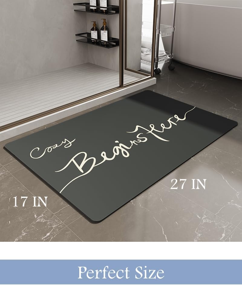 Bath Mat-Bath Mat Rug Non Slip Super Absorbent Stain Resistant Quick Dry Thin Bathroom Rug-Bath Mats for Bathroom Floor Bathtub Vanity-Bathmat Bath Rug Easy Care-17"x27",Black